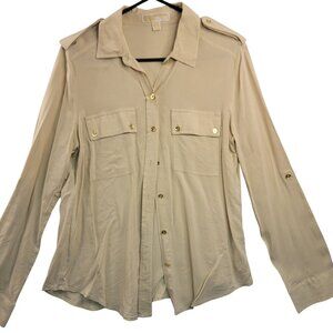 MICHAEL Michael Kors Beige Button-Down Long Sleeve Shirt Large Womens Rayon